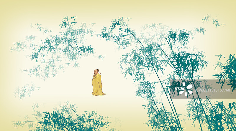 中国风新中式古风古典传统文化古装古典古代古时候老者智慧陶渊明竹林风俗元素素材卡通资讯竹子插画图片素材