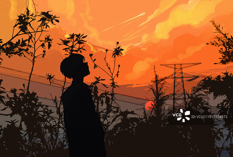 日落西山映晚霞图片素材