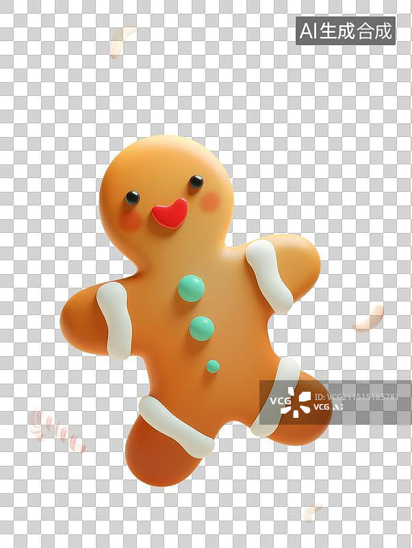 【AI数字艺术】圣诞节姜糖人3D渲染节日装饰元素图片素材