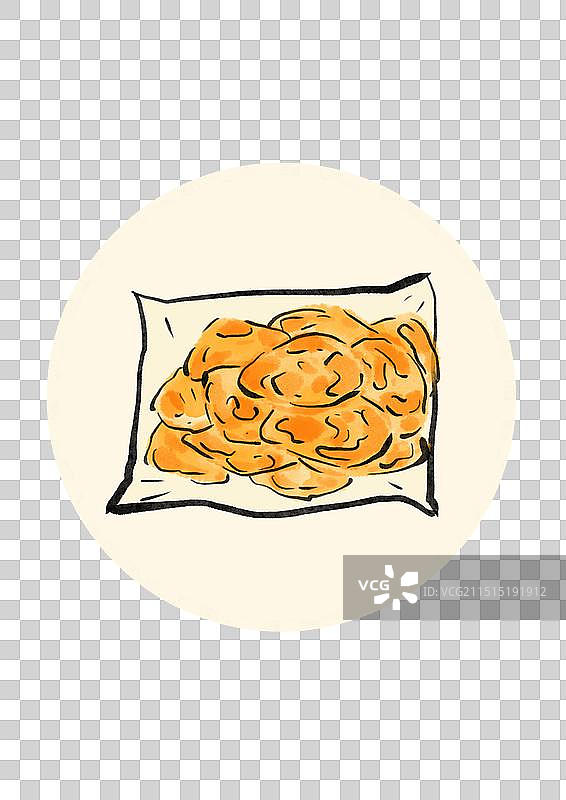 国潮风龙岩客家美食插画元素-煎薯饼图片素材