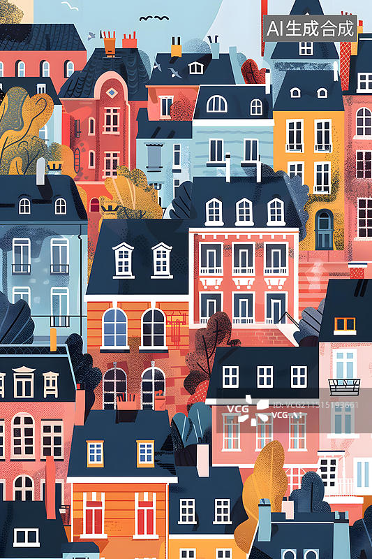 【AI数字艺术】欧洲城市建筑群插画图片素材