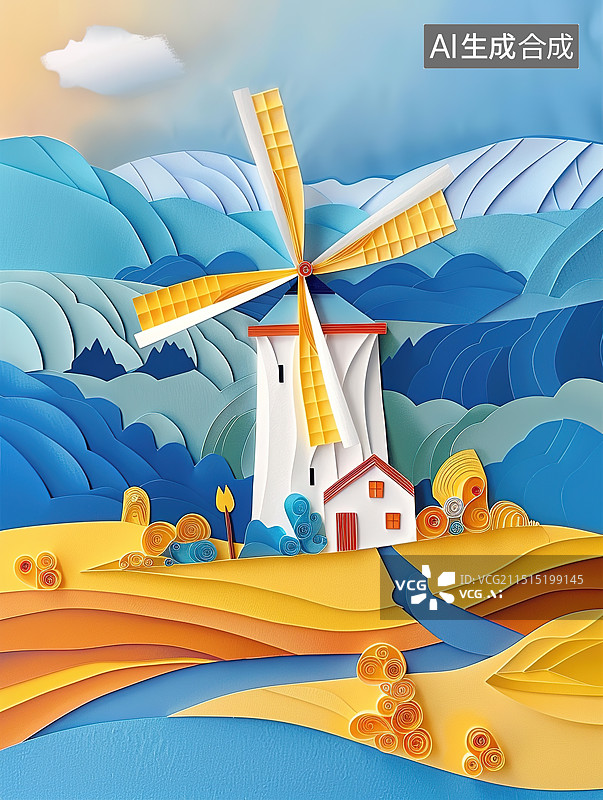 【AI数字艺术】风车剪纸场景图片素材