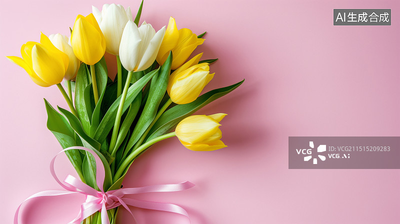 【AI数字艺术】清新淡雅的黄色和白色郁金香图片素材