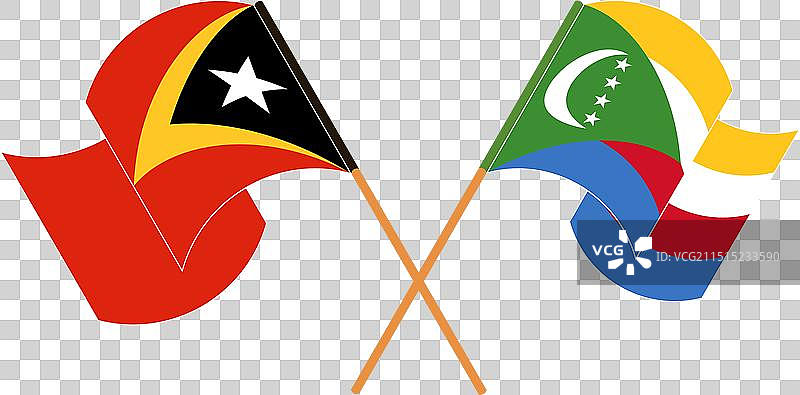 东帝汶和科摩罗交叉飘扬的旗帜图片素材