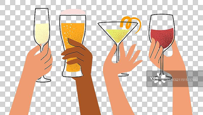 女性手持酒精饮品扁平插画图片素材