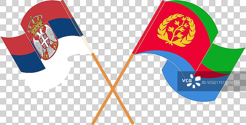 塞尔维亚和厄立特里亚交叉挥舞的旗帜图片素材