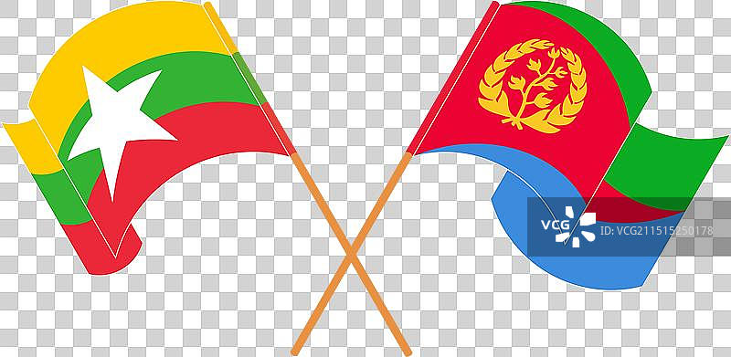 缅甸与厄立特里亚交叉飘扬的旗帜图片素材