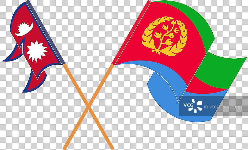 尼泊尔与厄立特里亚交叉飘扬的旗帜图片素材
