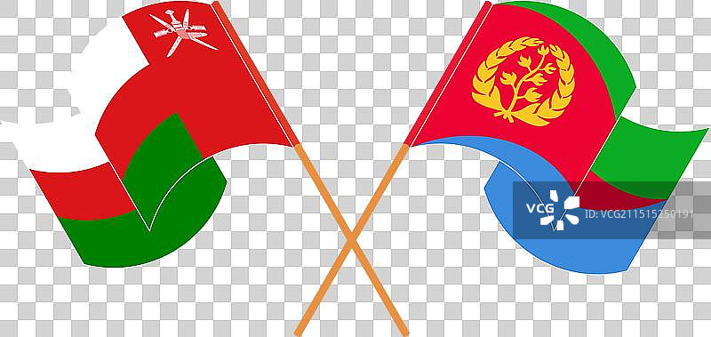阿曼和厄立特里亚交叉飘扬的旗帜图片素材