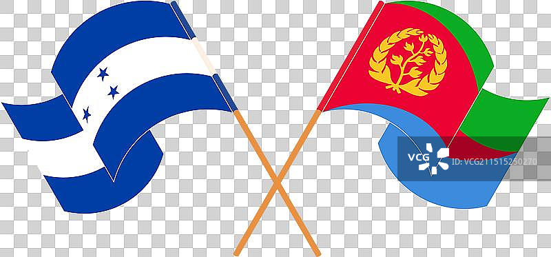 洪都拉斯和厄立特里亚交叉飘扬的旗帜图片素材