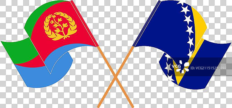 厄立特里亚与波斯尼亚交叉挥舞的旗帜图片素材