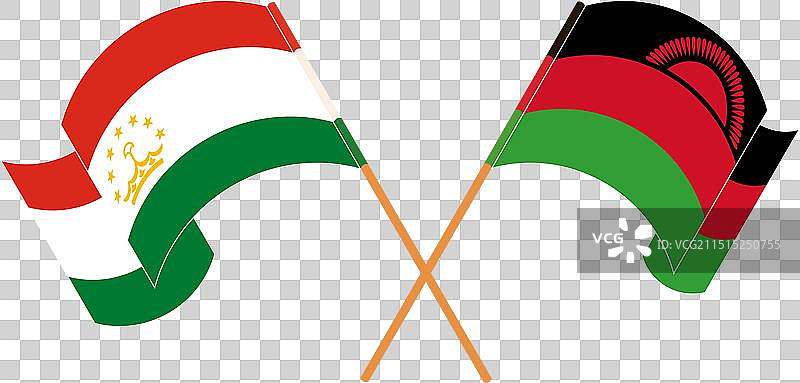 塔吉克斯坦和马拉维交叉飘扬的旗帜图片素材