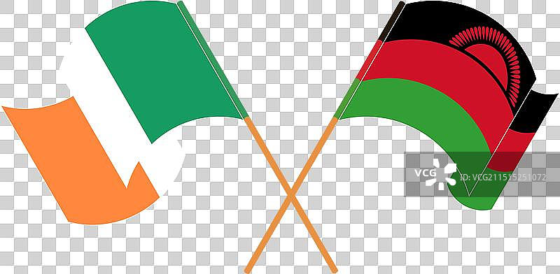 爱尔兰和马拉维交叉挥舞的旗帜图片素材
