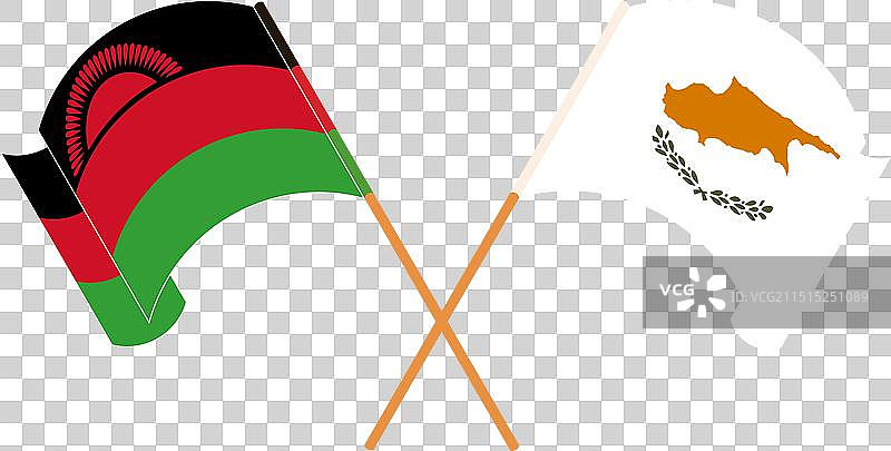 马拉维和塞浦路斯交叉飘扬的旗帜图片素材