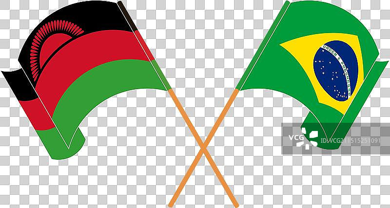 马拉维和巴西国旗交叉飘扬图片素材