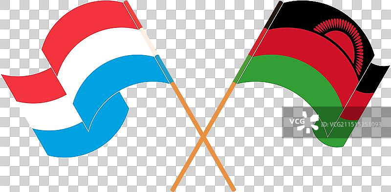 卢森堡和马拉维交叉挥舞的旗帜图片素材