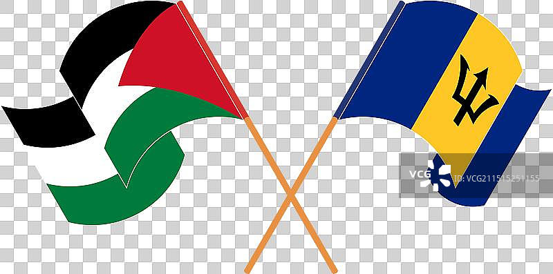 巴勒斯坦和巴巴多斯交叉飘扬的旗帜图片素材