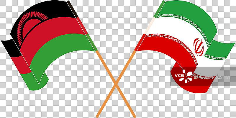 马拉维和伊朗交叉飘扬的旗帜图片素材