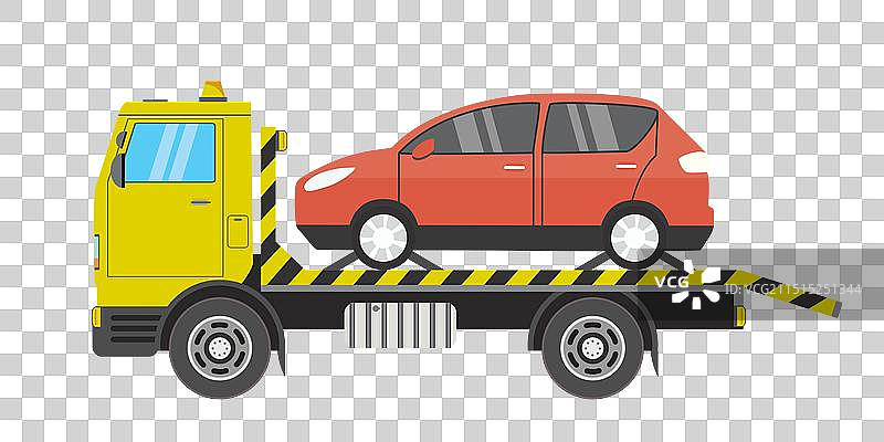 城市道路上的红色汽车和拖车图片素材