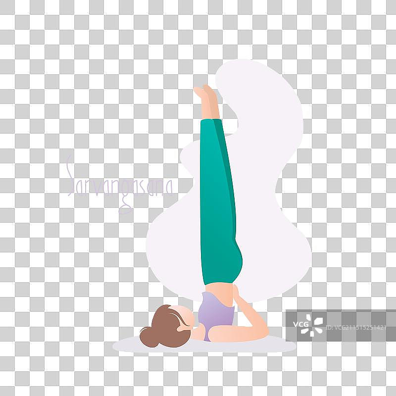 女孩做瑜伽肩倒立式图片素材
