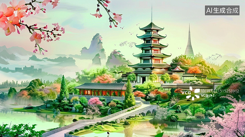 【AI数字艺术】中国古建筑图片素材