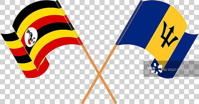 乌干达和巴巴多斯交叉挥舞的旗帜图片素材