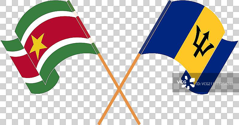 苏里南和巴巴多斯交叉挥舞的旗帜图片素材