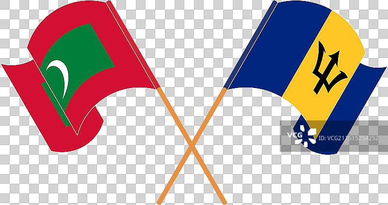 马尔代夫和巴巴多斯的交叉飘扬旗帜图片素材