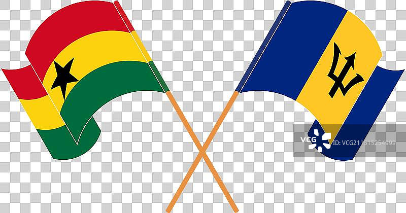 加纳和巴巴多斯交叉飘扬的旗帜图片素材