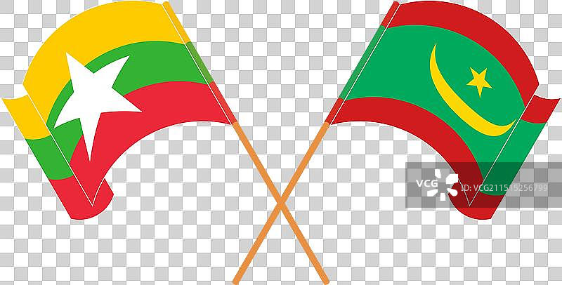 缅甸和毛里塔尼亚的交叉挥舞旗帜图片素材