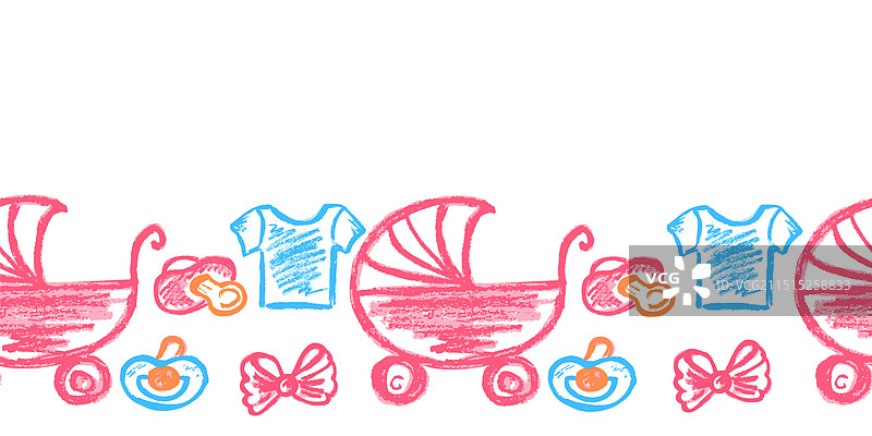 可爱无缝边框蜡笔图画图片素材