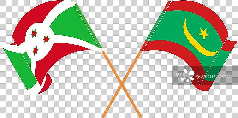 布隆迪和毛里塔尼亚交叉飘扬的旗帜图片素材