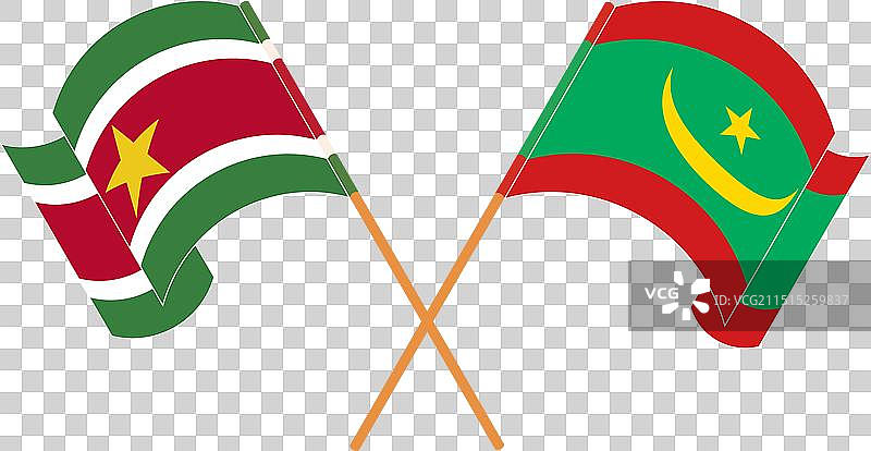 苏里南交叉飘扬的旗帜图片素材