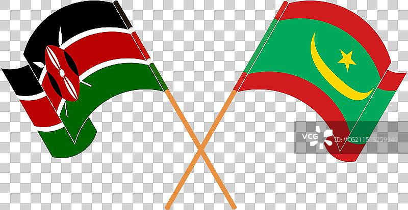 肯尼亚和毛里塔尼亚交叉挥舞的旗帜图片素材