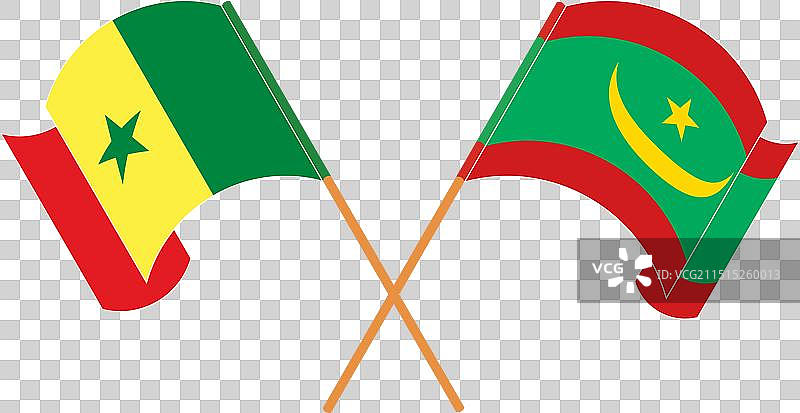 塞内加尔和毛里塔尼亚交叉挥舞的旗帜图片素材