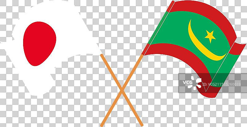 日本和毛里塔尼亚交叉的旗帜图片素材