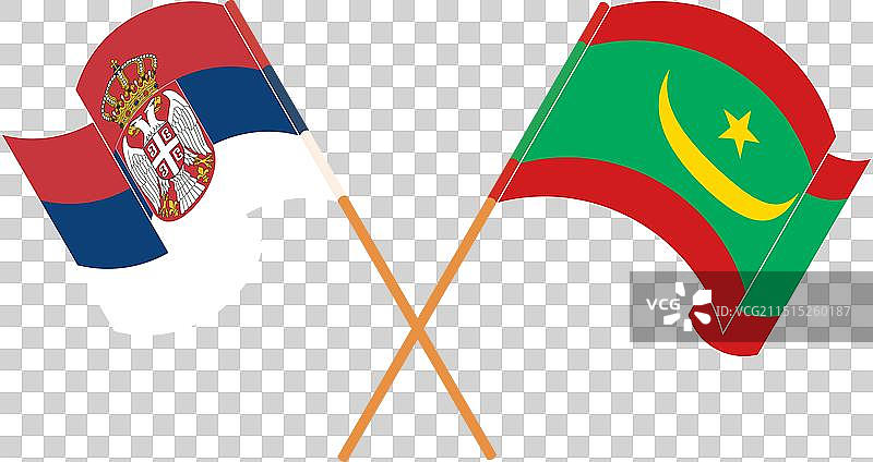 塞尔维亚和毛里塔尼亚的交叉挥舞旗帜图片素材