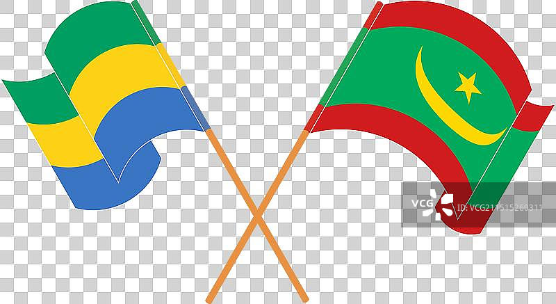 加蓬和毛里塔尼亚交叉挥舞的旗帜图片素材