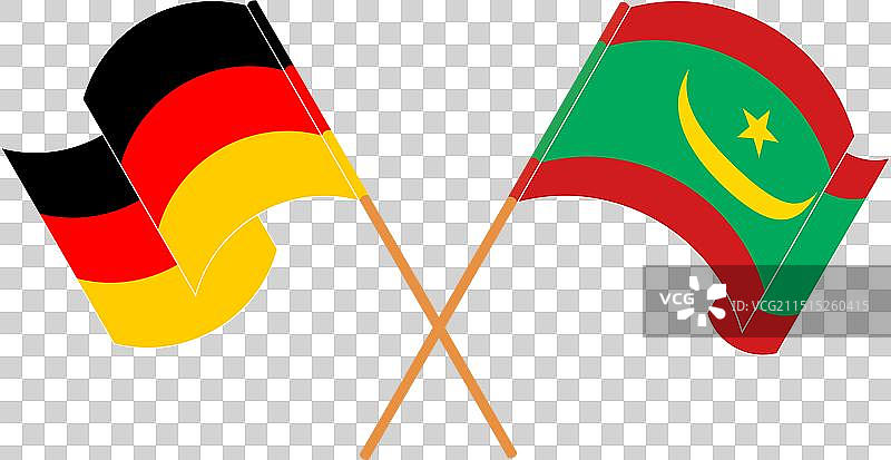 德国和毛里塔尼亚交叉飘扬的旗帜图片素材