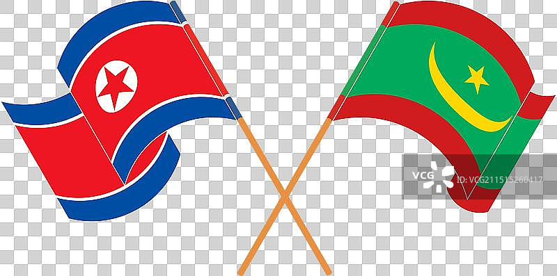 朝鲜交叉飘扬的旗帜图片素材