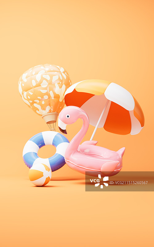 夏日海滩旅行度假主题三维渲染图片素材