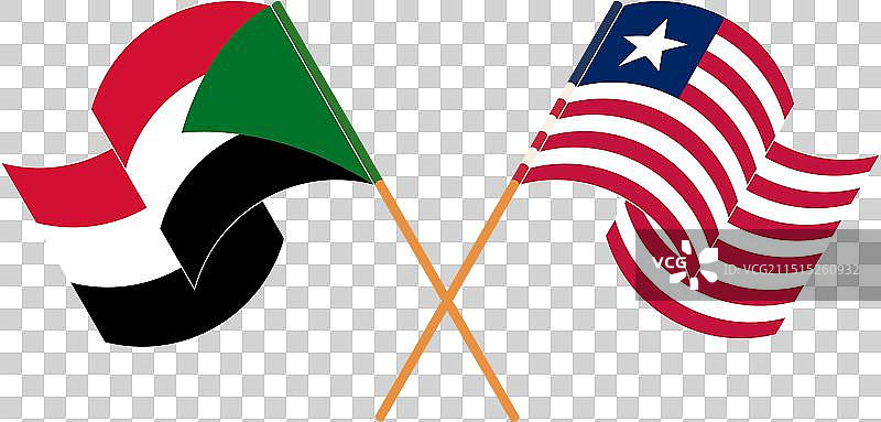 苏丹和利比里亚交叉挥舞的旗帜图片素材