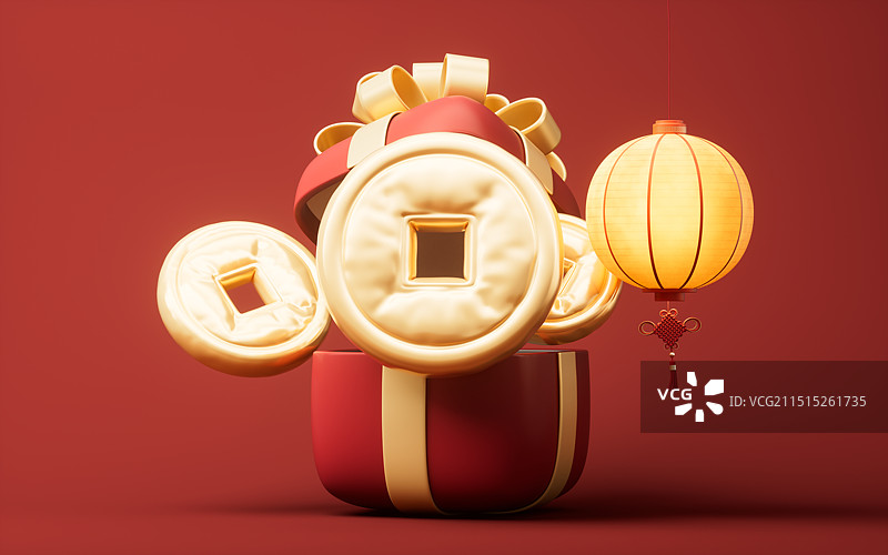 中国风膨胀风格金币三维渲染图片素材