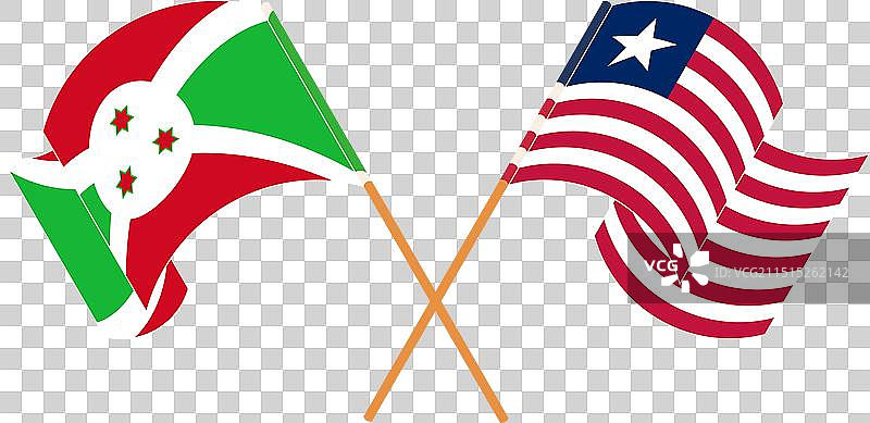 布隆迪和利比里亚的交叉飘扬旗帜图片素材