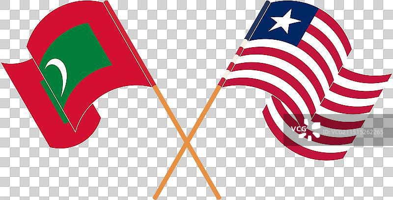 马尔代夫和利比里亚交叉挥舞的旗帜图片素材