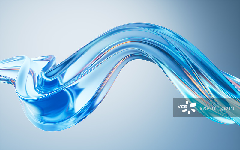 流动的蓝色玻璃曲面背景3D渲染图片素材