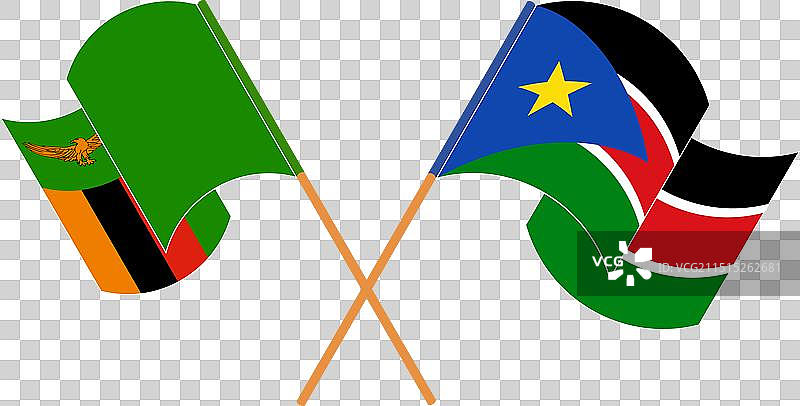 赞比亚和南苏丹的交叉挥舞旗帜图片素材