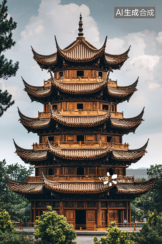 【AI数字艺术】古代中国木塔正面图图片素材