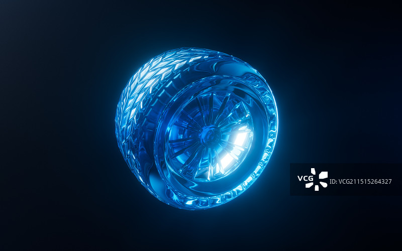 透明霓虹风格汽车轮胎三维渲染图片素材