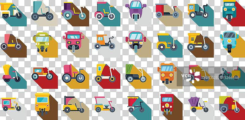 三轮车图标扁平化设计，印度自行车图片素材